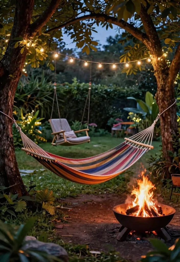 13 Cozy Outdoor Fireplace Seating Ideas for Gatherings 5. Hammocks or Swing Chairs 0
