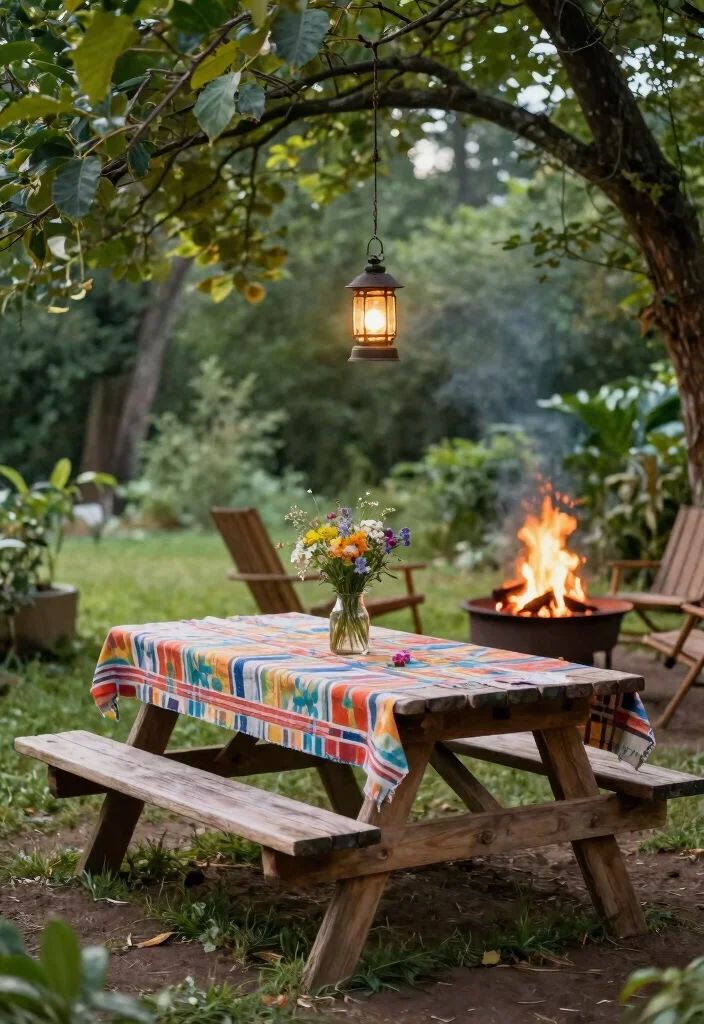 13 Cozy Outdoor Fireplace Seating Ideas for Gatherings 7. Picnic Table Setups 0