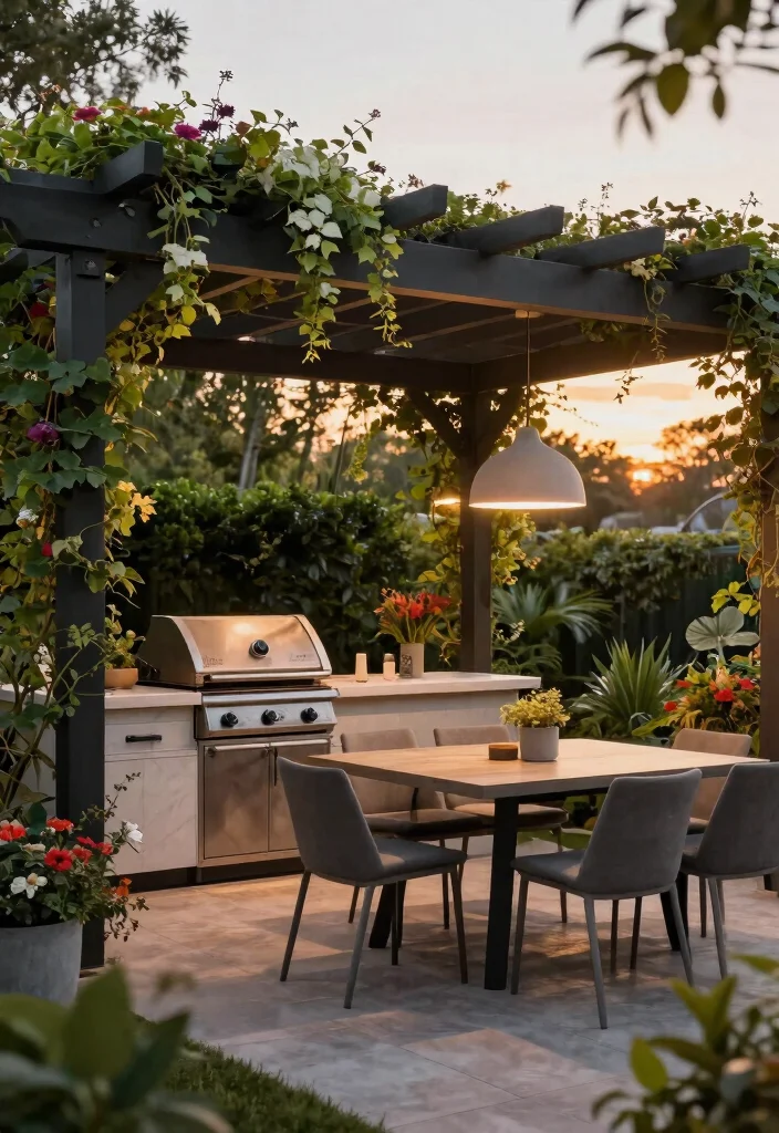 13 Epic Outdoor Grill and Fireplace Ideas for Backyard Entertaining 3. Chic Pergola with Integrated Grill 0