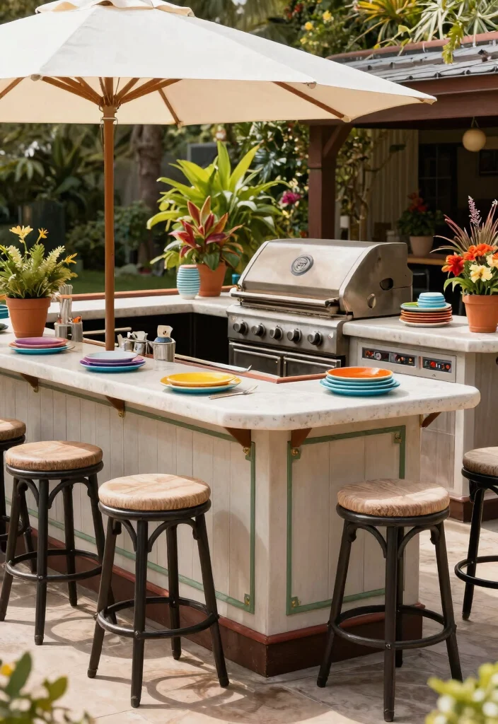 13 Epic Outdoor Grill and Fireplace Ideas for Backyard Entertaining 7. Integrated Grill with Bar Seating 0