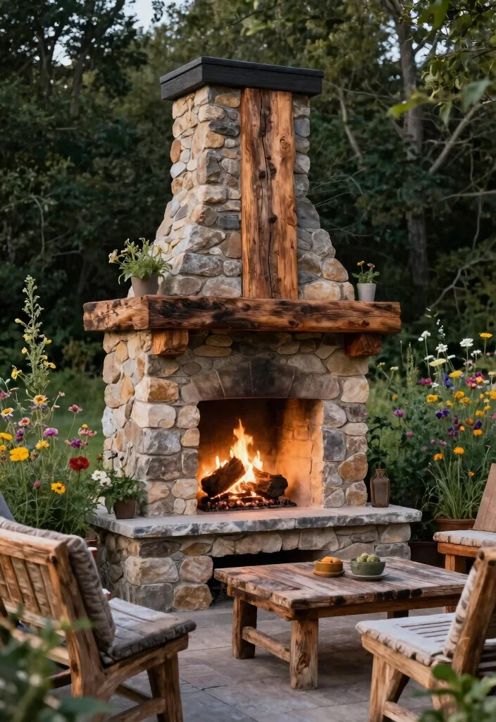 13 Gorgeous Outdoor Rock Fireplace Ideas Natural Look 1. Integrated Stone and Wood Combo 0
