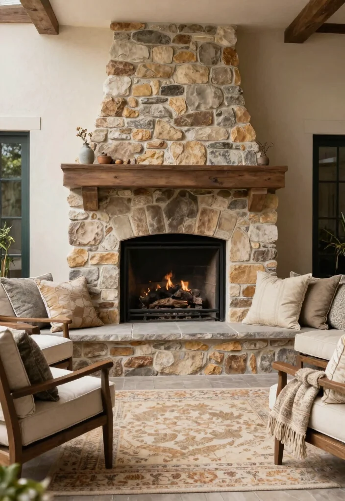 13 Gorgeous Outdoor Rock Fireplace Ideas Natural Look 13. Charming Stone Fireplace with Seating Area 0
