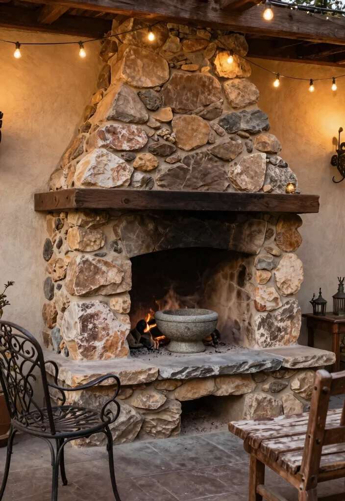 13 Gorgeous Outdoor Rock Fireplace Ideas Natural Look 3. Rustic Rock and Mortar Design 0