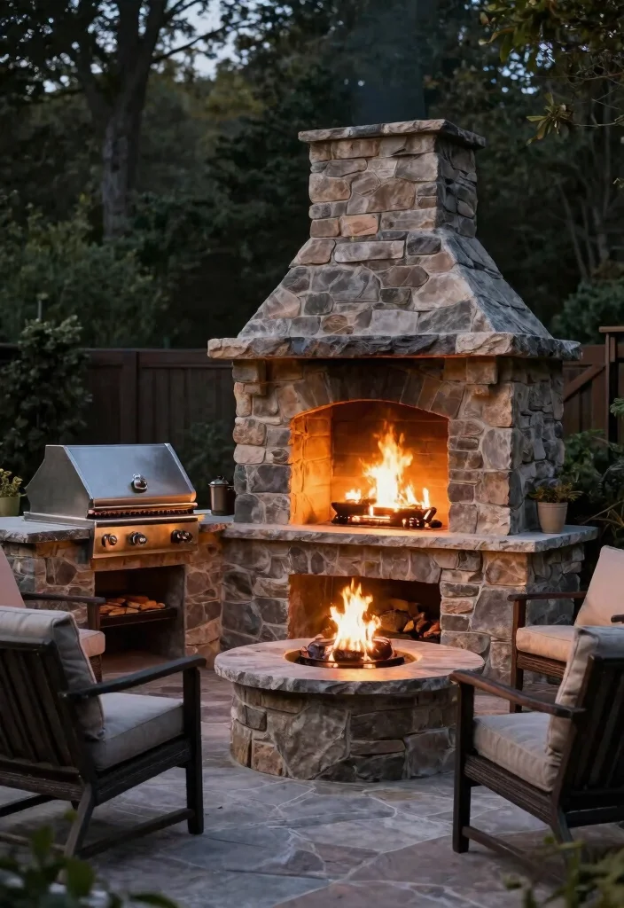 13 Gorgeous Outdoor Rock Fireplace Ideas Natural Look 5. Built In Stone Grill and Fireplace Combo 0