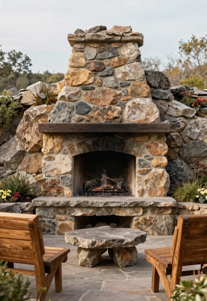 13 Gorgeous Outdoor Rock Fireplace Ideas Natural Look 8. Large Boulder Stone Fireplace 0