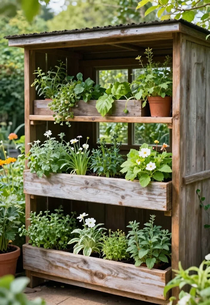13 Heavy Duty Storage Shed Shelve Ideas DIY Guide 5. Vertical Planter Shelves 0