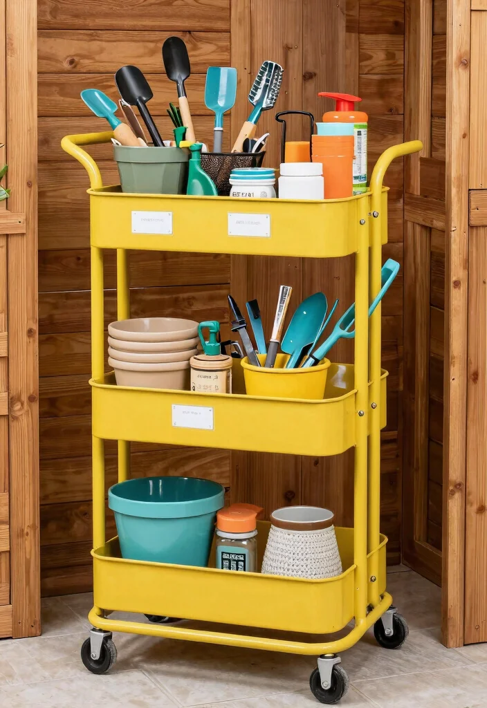 13 Heavy Duty Storage Shed Shelve Ideas DIY Guide 7. Multi Tiered Rolling Carts 0