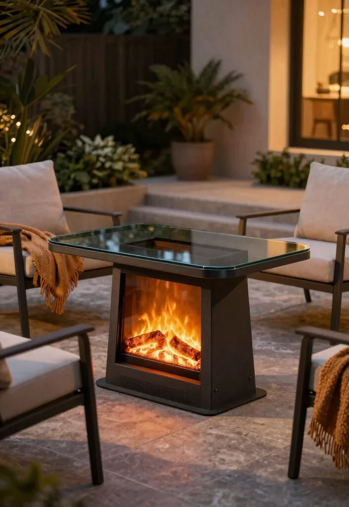 13 Safe Outdoor Electric Fireplace Ideas for Patios 3 13 Safe Outdoor Electric Fireplace Ideas for Patios 3. Multi functional Electric Fireplace Tables 0