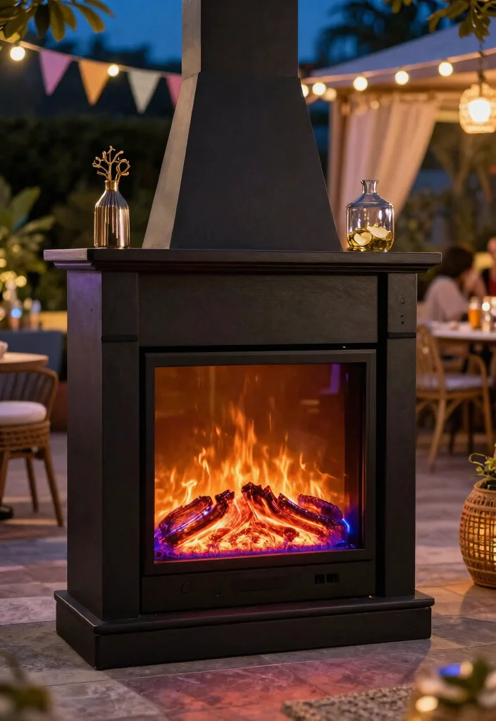 13 Safe Outdoor Electric Fireplace Ideas for Patios 8 13 Safe Outdoor Electric Fireplace Ideas for Patios 8. Electric Fireplace with Color changing Flames 0