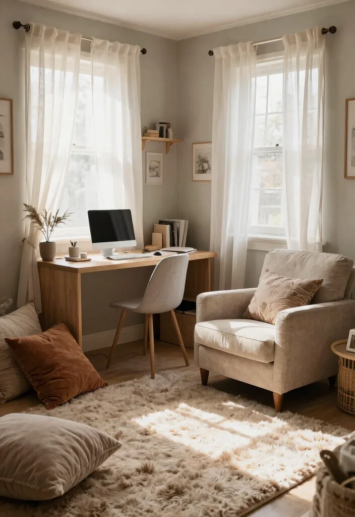 13 Tranquil Storage Shed Office Ideas Work From Home 5. Coziness with Textiles 0