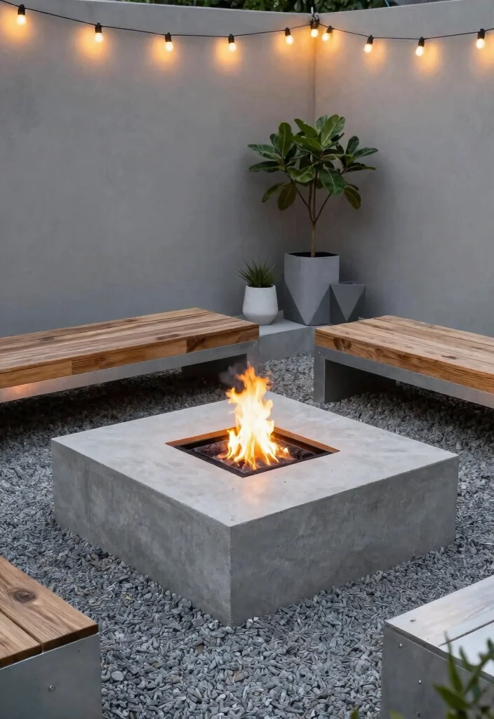 15 Contemporary Outdoor Fireplace Designs for Eco Friendly Gardens Cozy Vibe 1. Minimalist Concrete Fire Pit 0