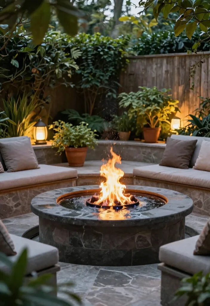15 Contemporary Outdoor Fireplace Designs for Eco Friendly Gardens Cozy Vibe 12. Fire Pit with Water Feature 0