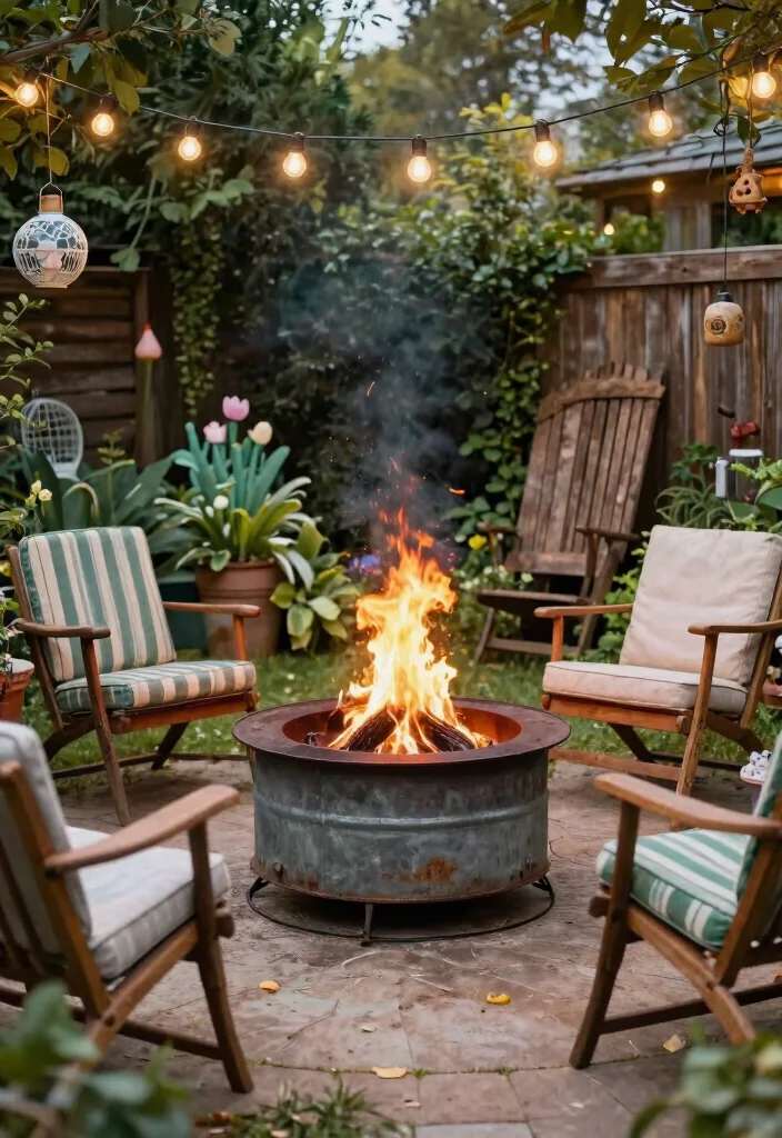 15 Contemporary Outdoor Fireplace Designs for Eco Friendly Gardens Cozy Vibe 13. Upcycled Fire Pit from Vintage Materials 0