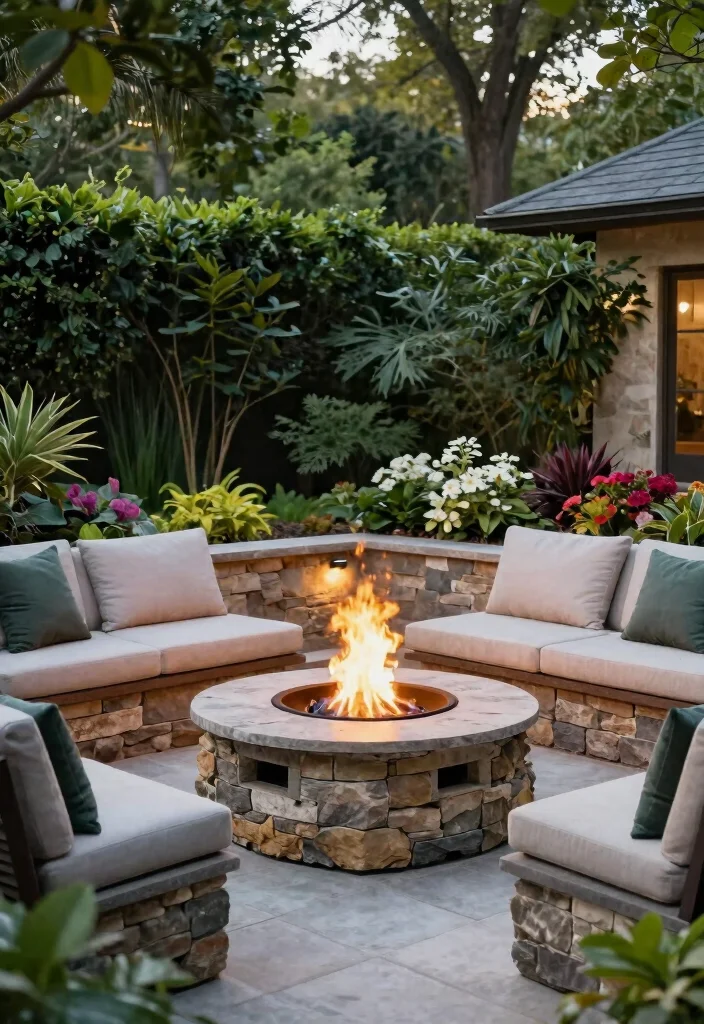 15 Contemporary Outdoor Fireplace Designs for Eco Friendly Gardens Cozy Vibe 15. Custom Built Fire Pit with Seating 0