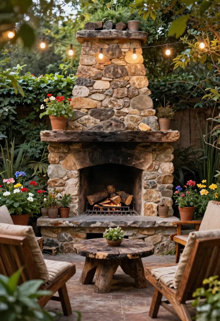 15 Contemporary Outdoor Fireplace Designs for Eco Friendly Gardens Cozy Vibe 2. Rustic Stone Fireplace 0