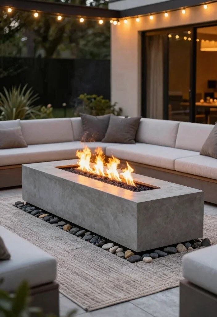 15 Contemporary Outdoor Fireplace Designs for Eco Friendly Gardens Cozy Vibe 6. Linear Fire Pit on a Patio 0