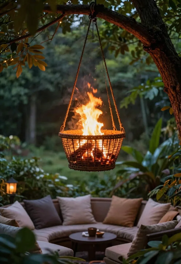 15 Contemporary Outdoor Fireplace Designs for Eco Friendly Gardens Cozy Vibe 7. Hanging Fire Basket 0