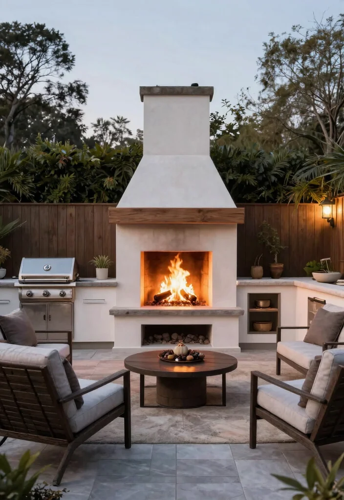 15 Cozy Covered Outdoor Fireplace Ideas for Winter 12. Custom Built In Fireplace with Outdoor Kitchen 0