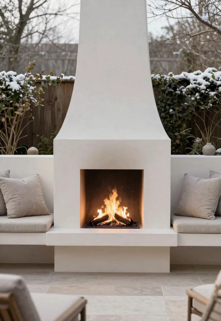 15 Cozy Covered Outdoor Fireplace Ideas for Winter 6. Minimalist Outdoor Fireplace with Built In Seating 0