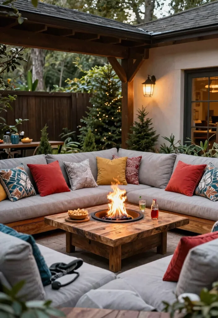 15 Cozy Covered Outdoor Fireplace Ideas for Winter 8. Classic Outdoor Fire Pit with Covered Seating Area 0