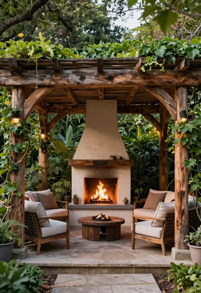 15 Lush Outdoor Fireplace Landscape Ideas for Your Eco-Friendly Sanctuary 34 15 Lush Outdoor Fireplace Landscape Ideas for Your Eco Friendly Sanctuary 14. Pergola with Integrated Fireplace 0