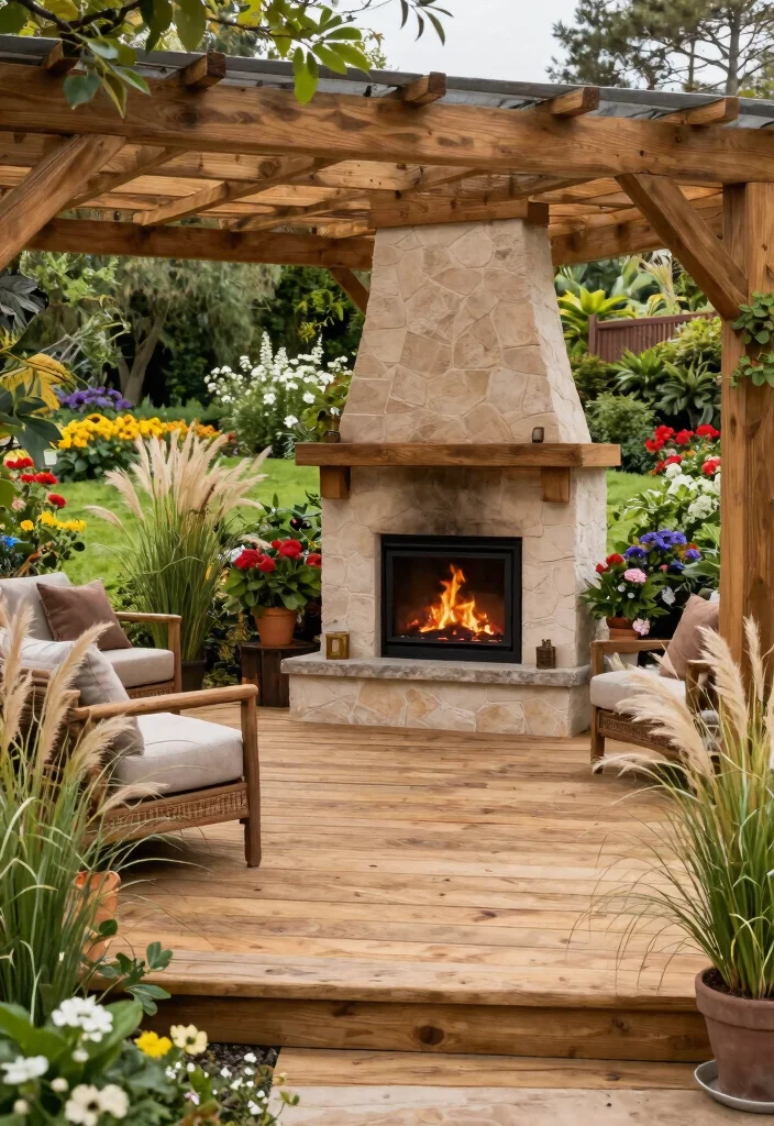15 Lush Outdoor Fireplace Landscape Ideas for Your Eco-Friendly Sanctuary 23 15 Lush Outdoor Fireplace Landscape Ideas for Your Eco Friendly Sanctuary 3. Elevated Wooden Deck with Fireplace 0
