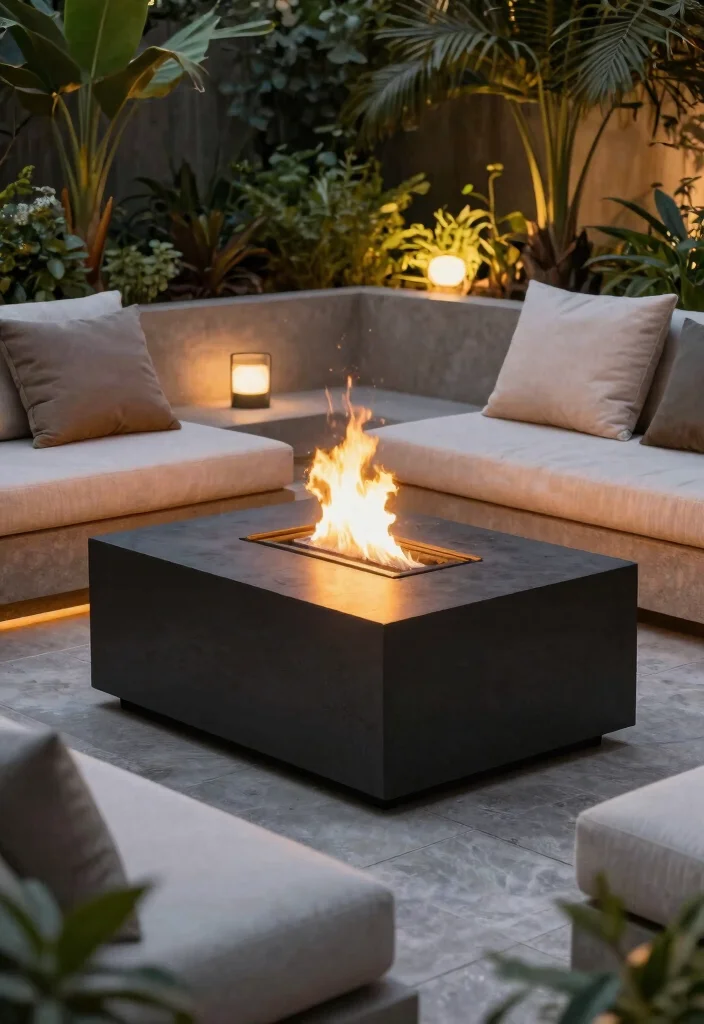 15 Lush Outdoor Fireplace Landscape Ideas for Your Eco-Friendly Sanctuary 25 15 Lush Outdoor Fireplace Landscape Ideas for Your Eco Friendly Sanctuary 5. Minimalist Fire Table 0