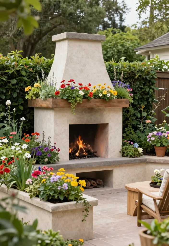 15 Lush Outdoor Fireplace Landscape Ideas for Your Eco-Friendly Sanctuary 27 15 Lush Outdoor Fireplace Landscape Ideas for Your Eco Friendly Sanctuary 7. Outdoor Fireplace with Built in Planters 0