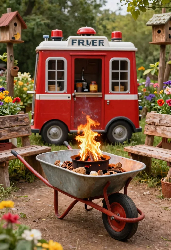 15 Lush Outdoor Fireplace Landscape Ideas for Your Eco-Friendly Sanctuary 29 15 Lush Outdoor Fireplace Landscape Ideas for Your Eco Friendly Sanctuary 9. Vintage Wheelbarrow Fire Station 0