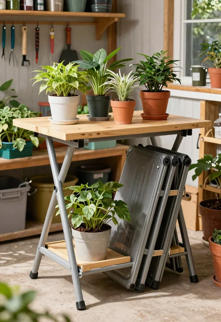 15 Practical Inside Shed Ideas Storage Pro Tips for Your Vertical Gardening Shed 10. Folding Workbench 0
