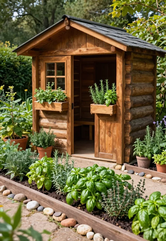 15 Rustic Log Shed Ideas Firewood Storage Solutions 10. Shed with Herb Garden 0