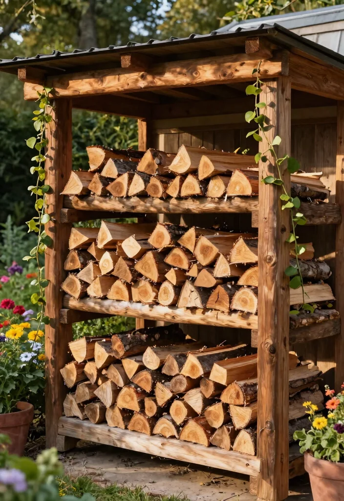 15 Rustic Log Shed Ideas Firewood Storage Solutions 4. Open Air Log Rack 0