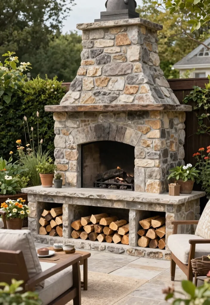 15 Rustic Outdoor Stone Fireplace Ideas Dreamy 10. Firewood Storage Integration 0