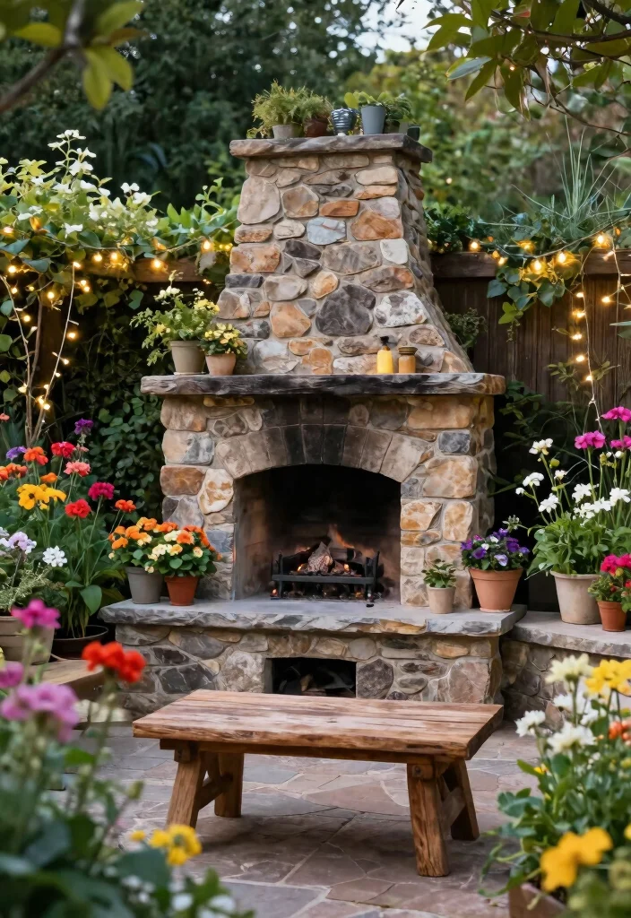 15 Rustic Outdoor Stone Fireplace Ideas Dreamy 11. Garden Centric Fireplace 0