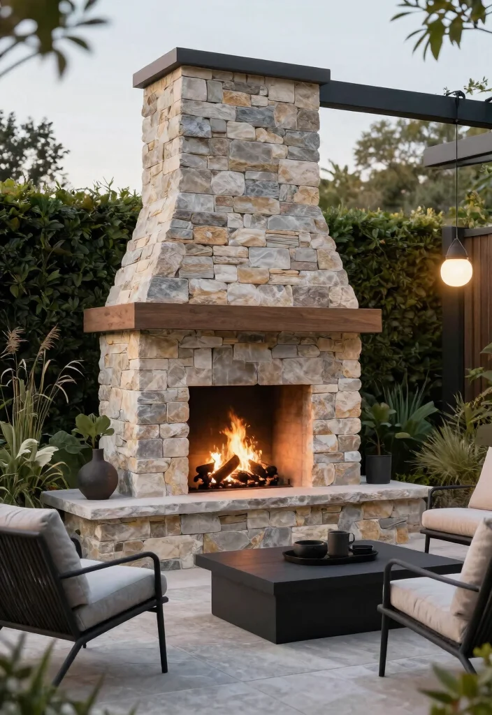 15 Rustic Outdoor Stone Fireplace Ideas Dreamy 2. Modern Rustic Combo 0