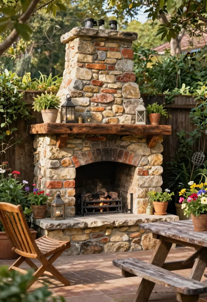 15 Rustic Outdoor Stone Fireplace Ideas Dreamy 3. Vintage Brick and Stone Combo 0