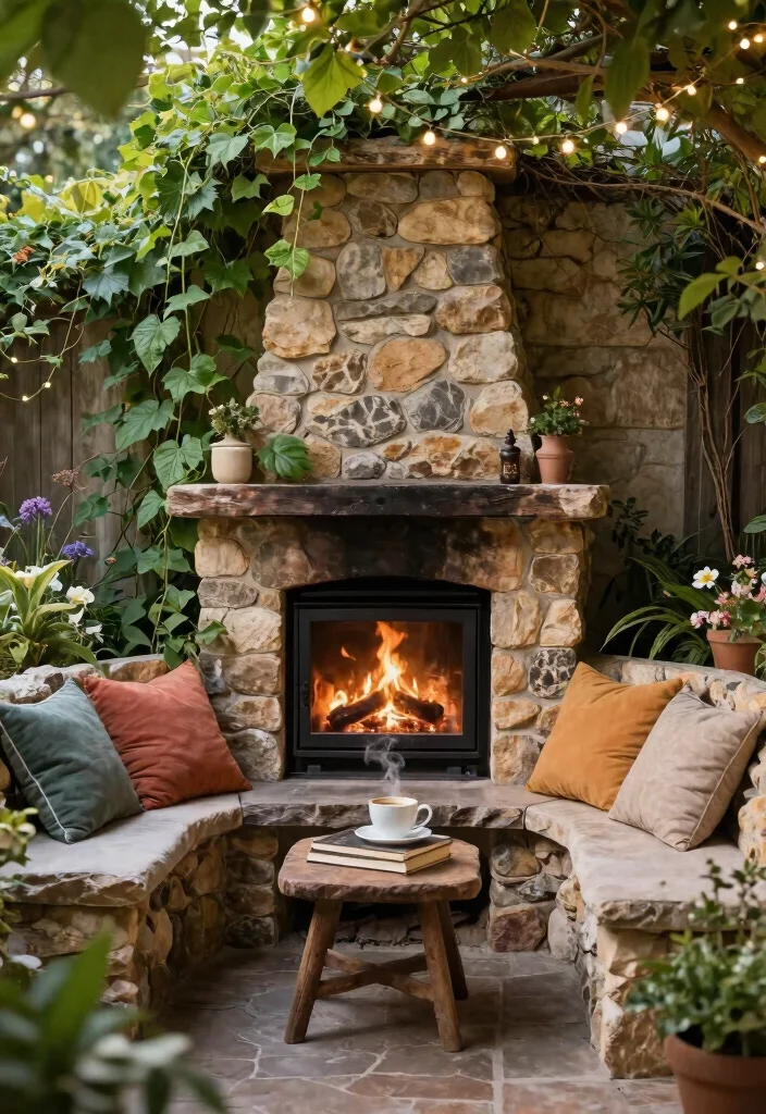 15 Rustic Outdoor Stone Fireplace Ideas Dreamy 5. Cozy Nook with a Fireplace 0