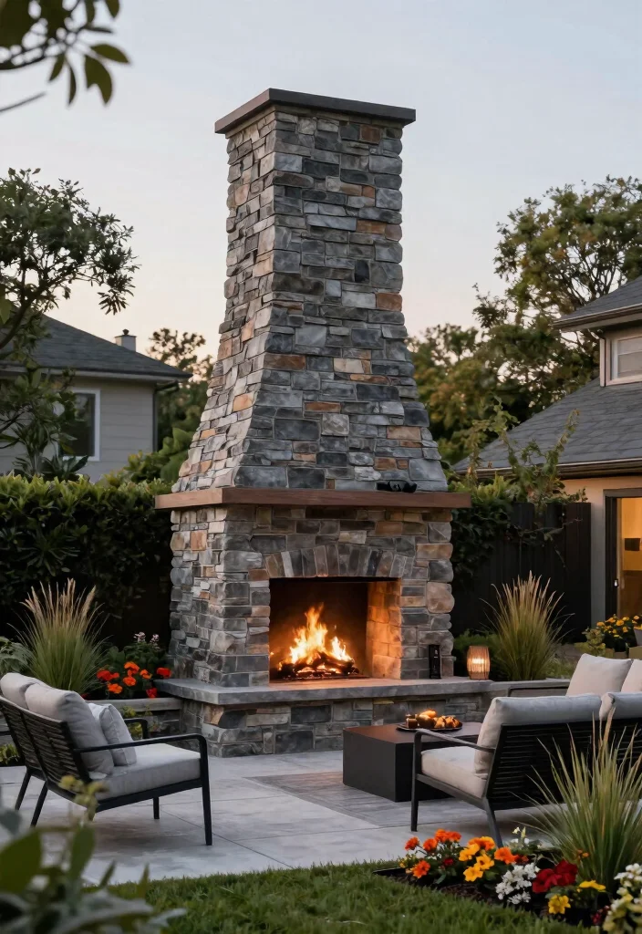 15 Rustic Outdoor Stone Fireplace Ideas Dreamy 6. Contemporary Stone Tower 0