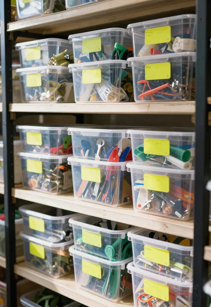 21 Best Shed Storage Ideas Organisation Hacks 12. Clear Plastic Containers for Visibility 0