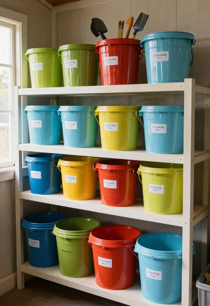 21 Best Shed Storage Ideas Organisation Hacks 14. Bucket Storage for Tools 0