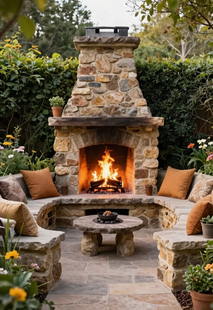 21 Dreamy Rustic Outdoor Fireplace Inspiration Photos 8. Fireplaces with Built in Seating 0