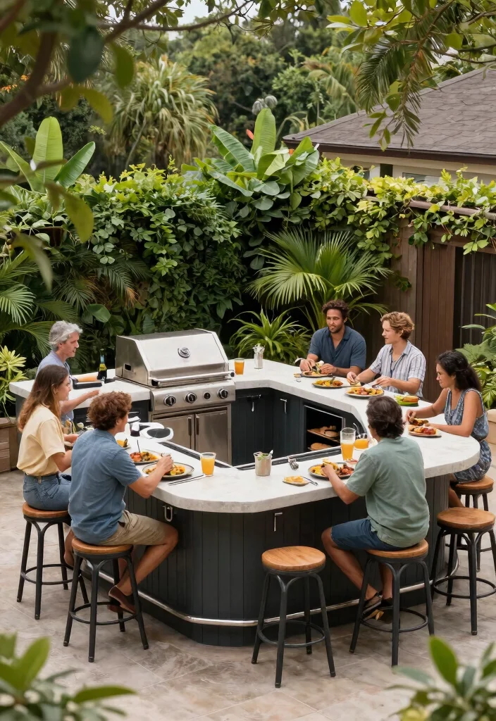21 Stunning Outdoor Kitchen Gas Grill Ideas You Must See 14. BBQ Island with Seating 0