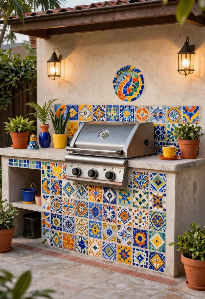 21 Stunning Outdoor Kitchen Gas Grill Ideas You Must See 19. Colorful Mosaic Tile Grill Space 0