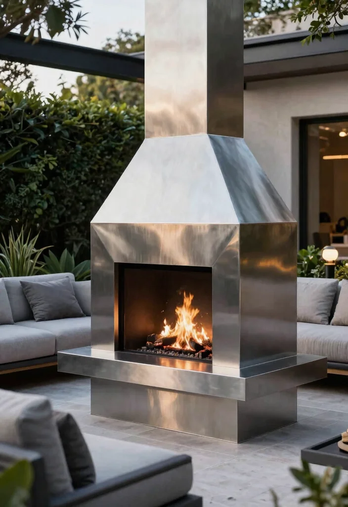 25 Breathtaking Outdoor Fireplace Ideas for Your Yard 26 25 Breathtaking Outdoor Fireplace Ideas for Your Yard 6. Modern Steel Fireplaces 0