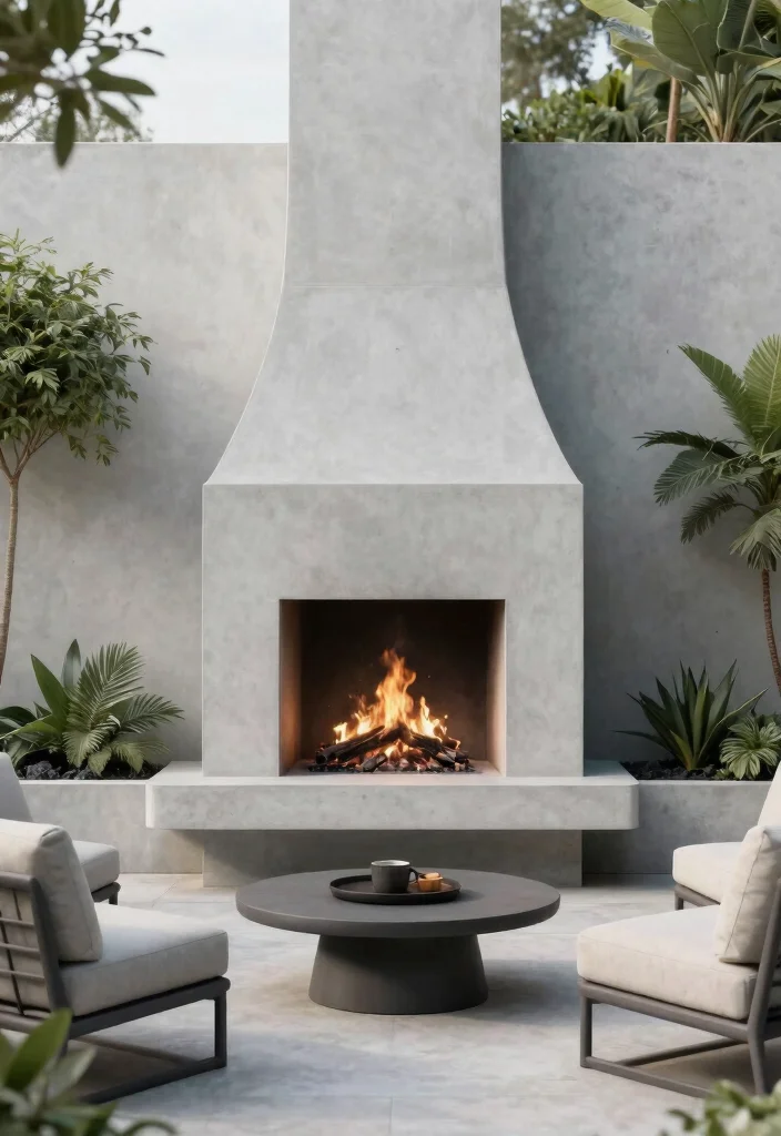 25 Breathtaking Outdoor Fireplace Ideas for Your Yard 29 25 Breathtaking Outdoor Fireplace Ideas for Your Yard 9. Minimalist Concrete Fireplaces 0