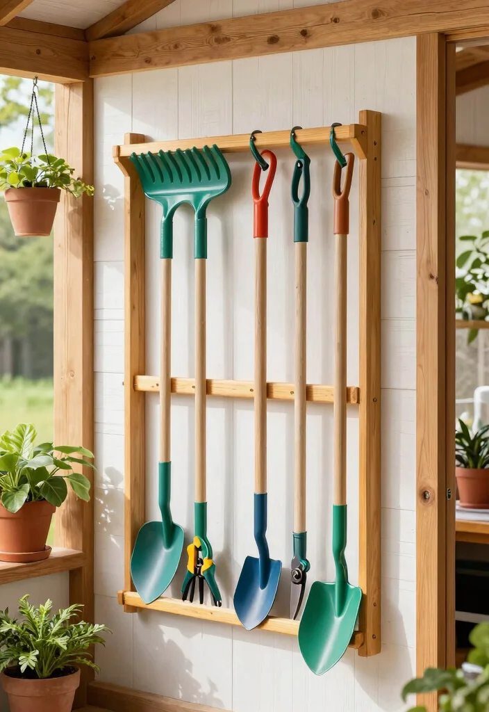 25 Genius Shed Storage Ideas to Organize Your Space 1. Vertical Tool Rack 0