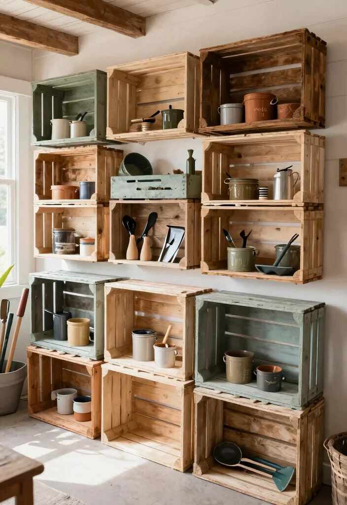 25 Genius Shed Storage Ideas to Organize Your Space 16. Upcycled Crates for Storage 0
