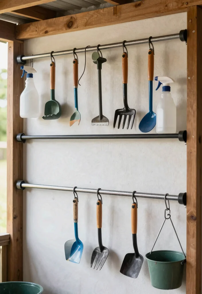 25 Genius Shed Storage Ideas to Organize Your Space 21. Use Tension Rods for Storage 0
