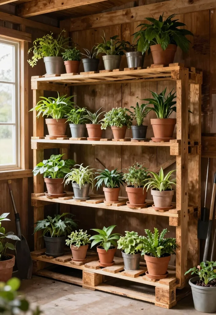 25 Genius Shed Storage Ideas to Organize Your Space 6. Repurposed Pallet Shelves 0