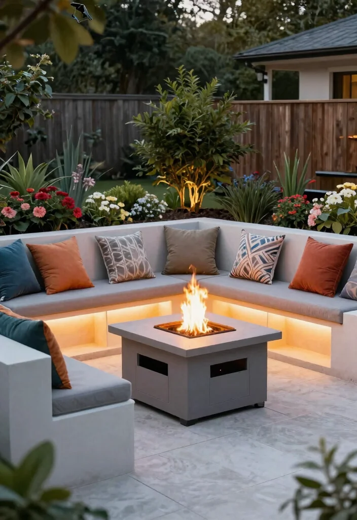 15 Ultimate Fireplace Concepts: Outdoor Fire Pits Style 9. Fire Pit with Built in Seating & Storage